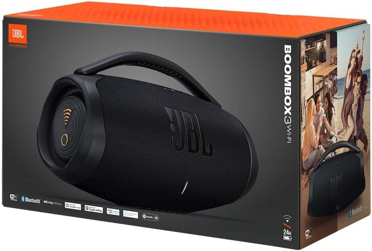 JBL Boombox 3 Wi-Fi Altavoz Bluetooth Inalámbrico, Resistente Al Agua Y Al Polvo IP67, Con Batería De Hasta 24 Horas De Duración, Negro, Enchufe EU (Tipo C)